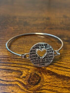 Silver Heart Accent Bangle Bracelet